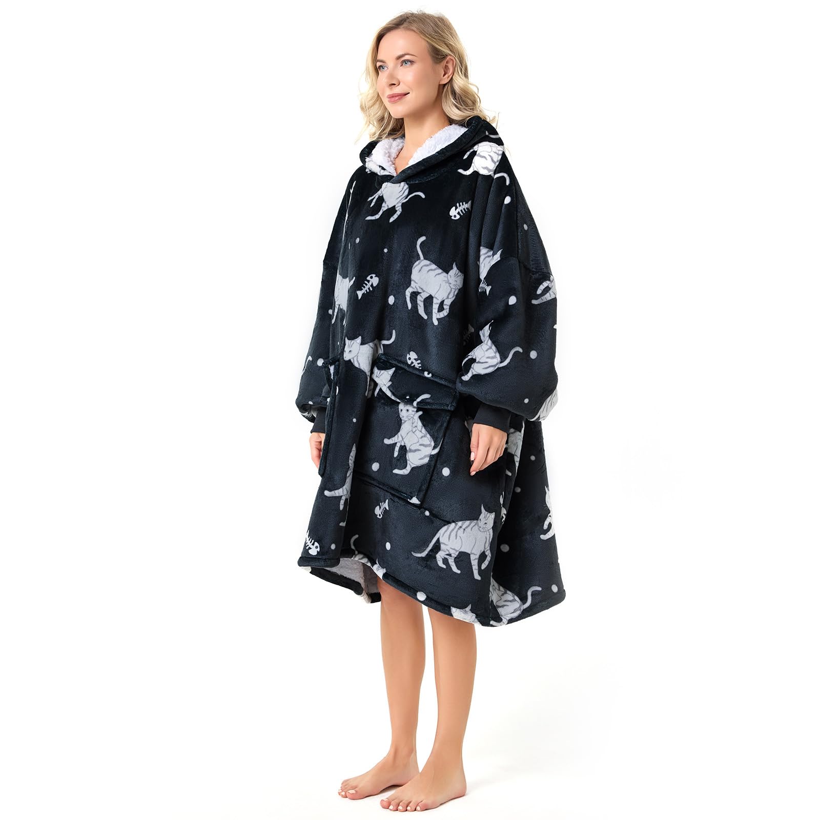 Oversized Wearable Blanket Hoodie for Women, Thick Sherpa Fleece Sweatshirt Blanket With Sleeves, Fuzzy Cozy Big Hooded Blanket Sweater Jacket Robe, Cute Hideout Hoodie for Teen Girl Sister Gifts