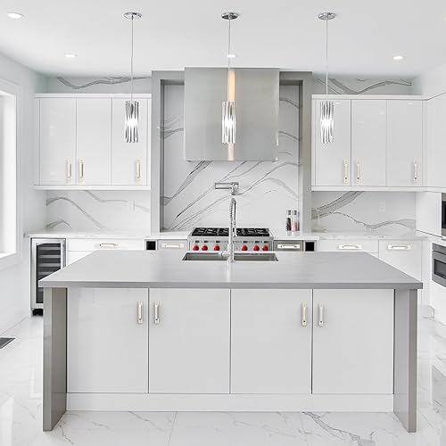 Miniatura 5 de Asidrama Paquete de 10 manijas de gabinete de cocina de níquel satinado cepillado de 5 pulgadas (5.039 in), tiradores de gabinete, accesorios de