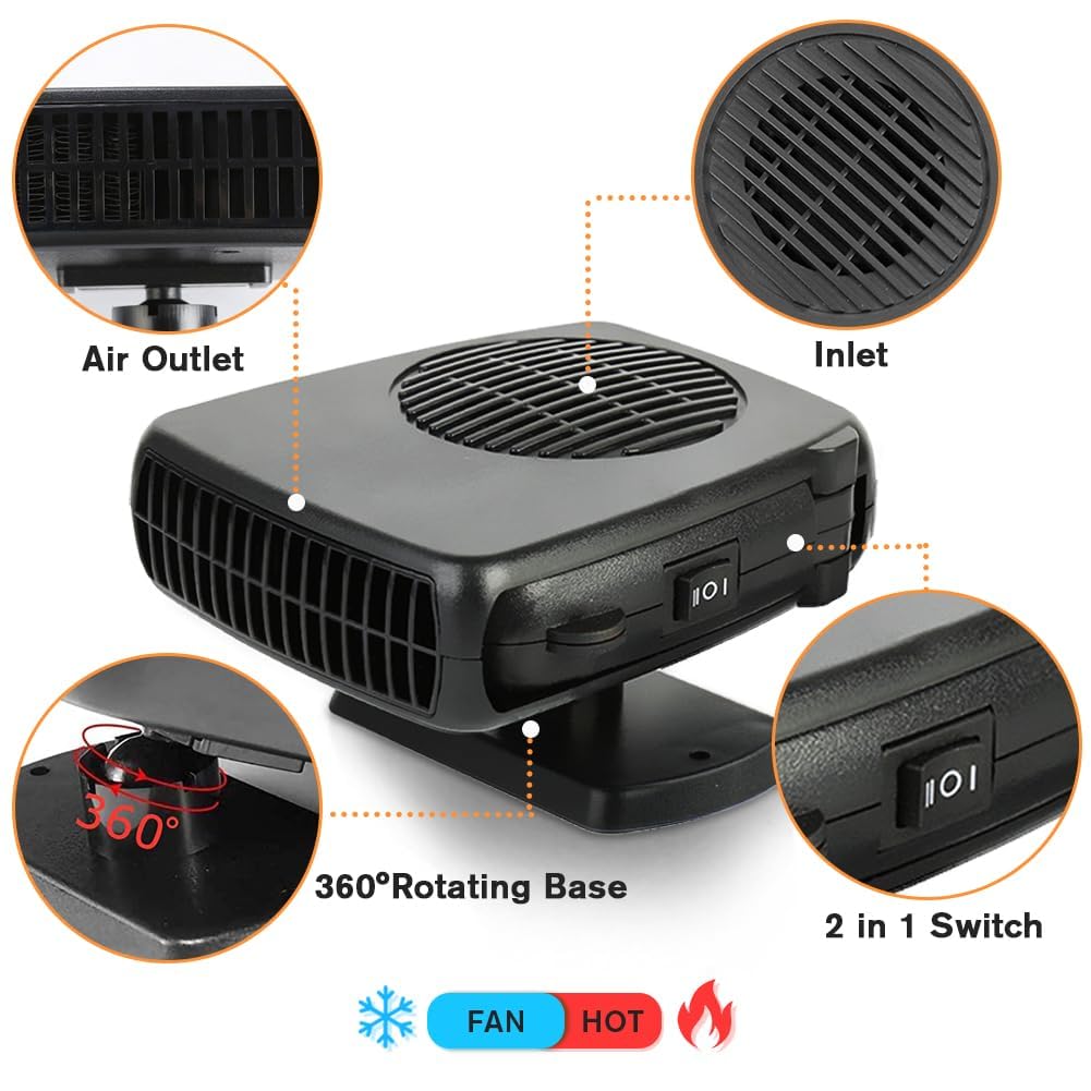 Leaflai Chauffage pour Voiture 12 V - Kit de Chauffage pour Voiture en Hiver 150 W Qui se Branche sur l'allume-Cigare Dégivreur de Voiture Mode 2 en 1 Dégivreur de Voiture pour Petites Voitures