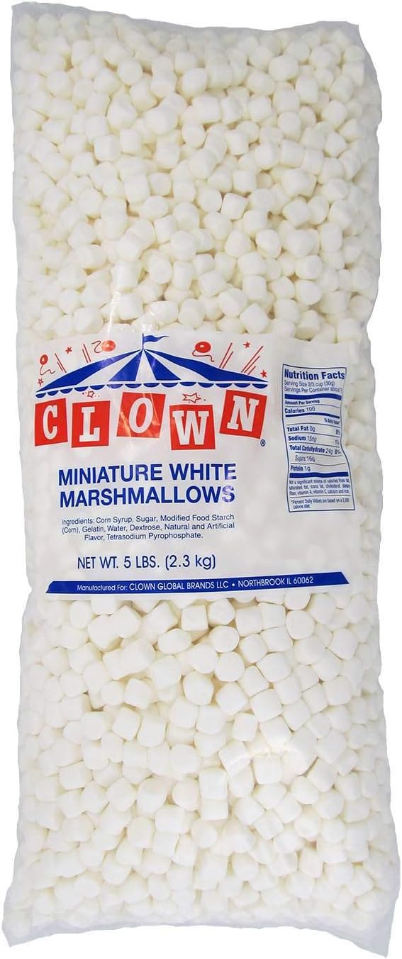 Clown Global Brands White Mini Marshmallows - 5 lb. poly bag, 4 per case