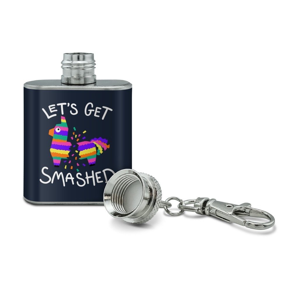 Let's Get Smashed Pinata Drinking Funny Stainless Steel 1oz Mini Flask Key Chain