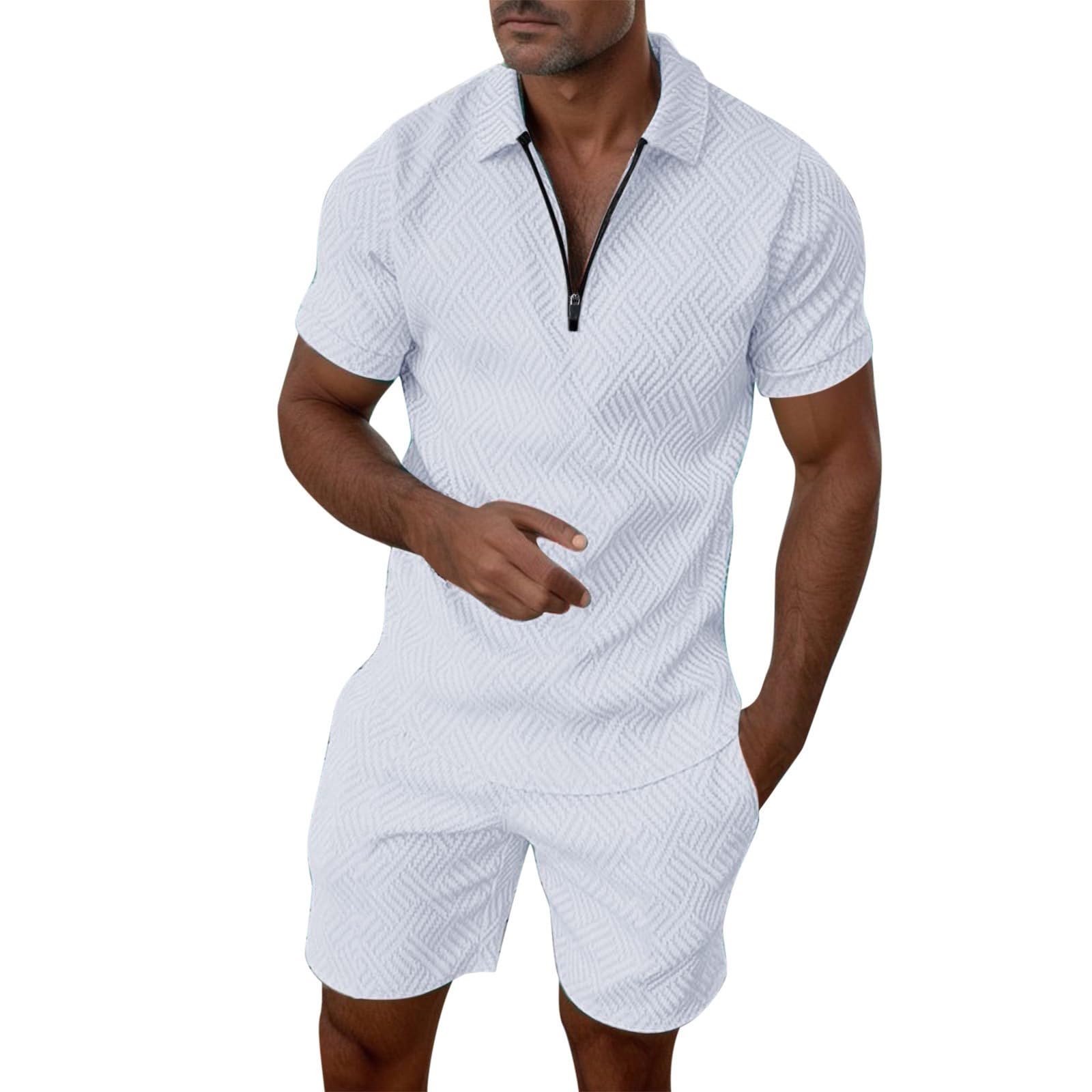 Genérico Chándal Deportivo para Hombre Cremallera Camiseta y Pantalones Cortos 2 Piezas Verano Conjunto S-6XL