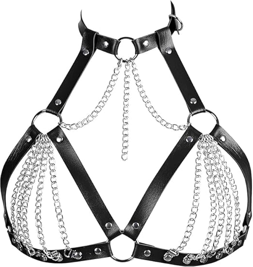 Amazon.com: BAQOEYII Leather Bra CageStyle Shoulder Strap,Punk Layered ...
