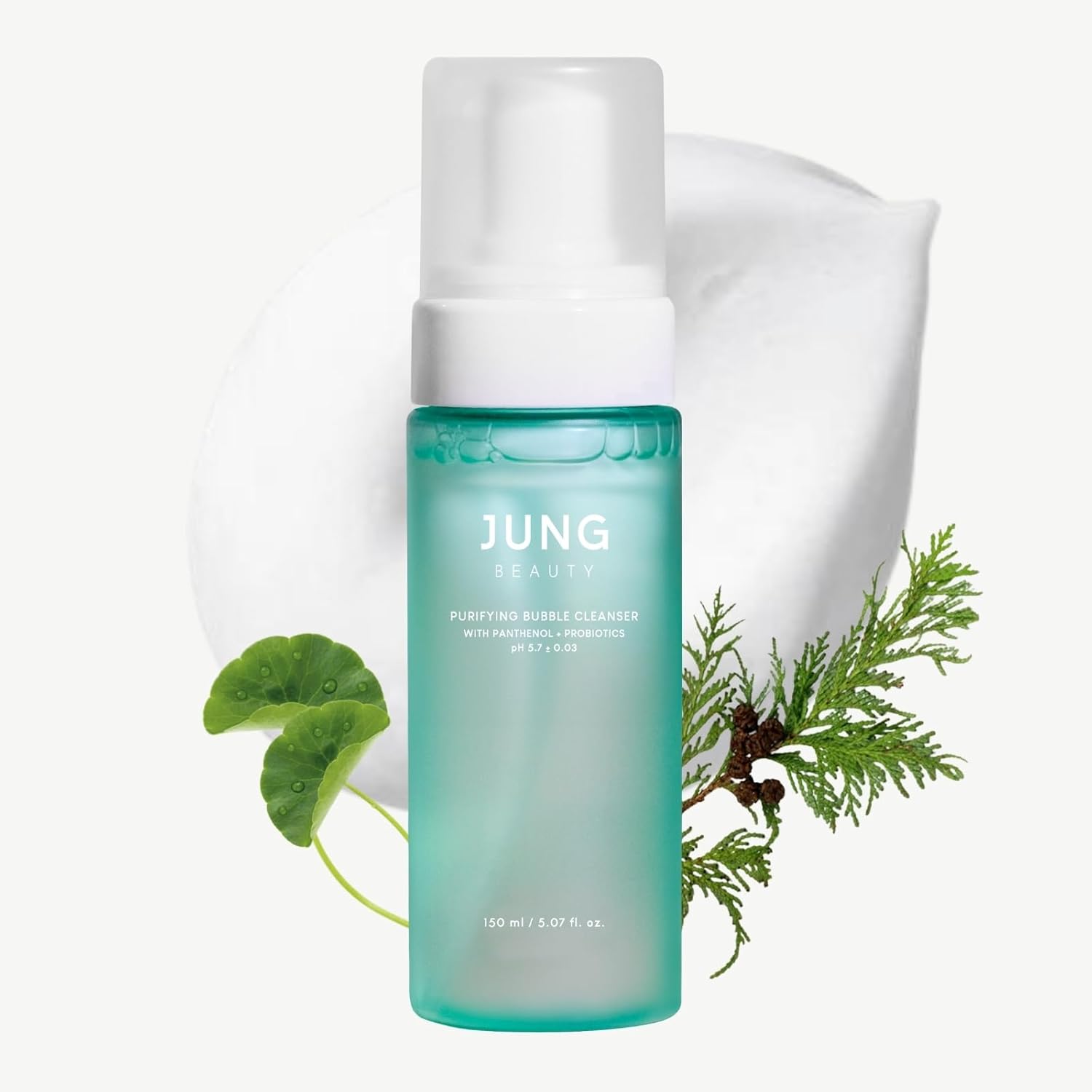 Jung Beauty Purifying Bubble Cleanser - Korean Foaming Face Wash with Panthenol & Probiotics, Gentle Pore Deep Cleansing for Sensitive Skin, Hydrating Hinoki Scent, 150ml