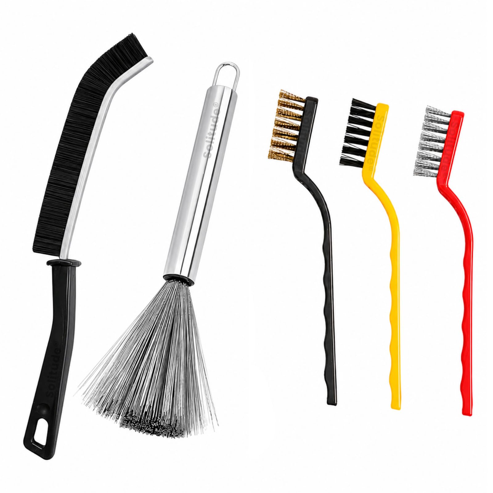 Solitude Set of 5 Cleaning Brushes for Gas Stove, Chimney & Bathroom Gaps, Stainless Steel, Brass & Nylon Bristles, Crevice Cleaner, Scrubber for Kitchen, Sink, Burners-image-26