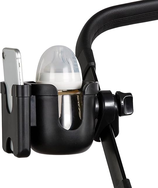 SONARIN Stroller Cup Holder,2 in 1 Pushchair/Pram Cup Holder & Phone Holder Adjustable Baby Bottle Holder Organizer Drink and Coffee Cup Holder Universal Fit for Buggy Trolley Bike(Black)