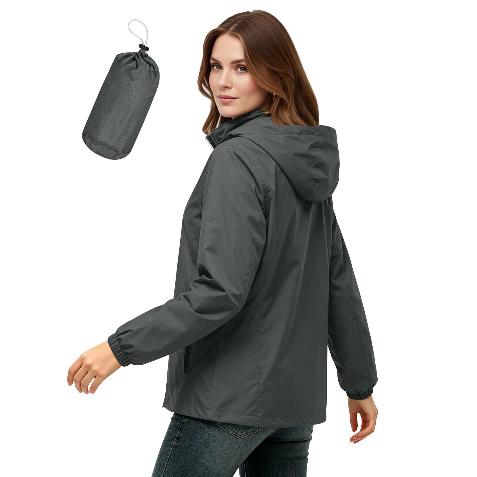Generisch Chaqueta de lluvia para mujer, impermeable, plegable, con capucha, ligera, chaqueta de entretiempo, para deportes al aire libre, chaqueta de otoño para moto, chaqueta softshell para