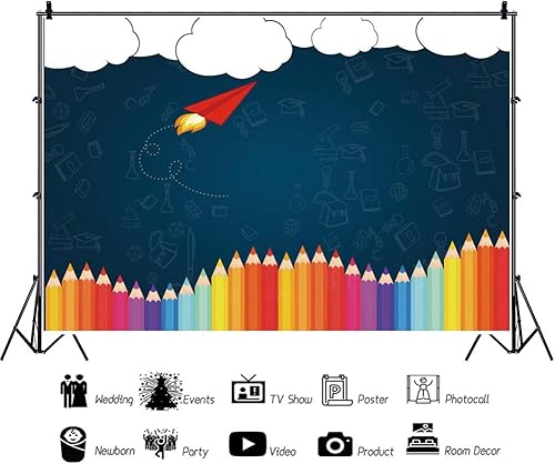 Miniatura 2 de Leyiyi Fondo de fotografía de bienvenida de regreso a la escuela, 10 x 7 pies, pizarra de tiza para el aula antigua, pizarra de colores, bolígrafo