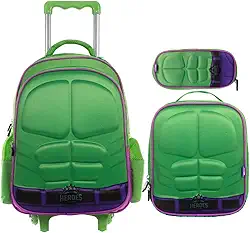 Mochila Escolar com Rodinhas Lancheira Estojo Heróis Menino