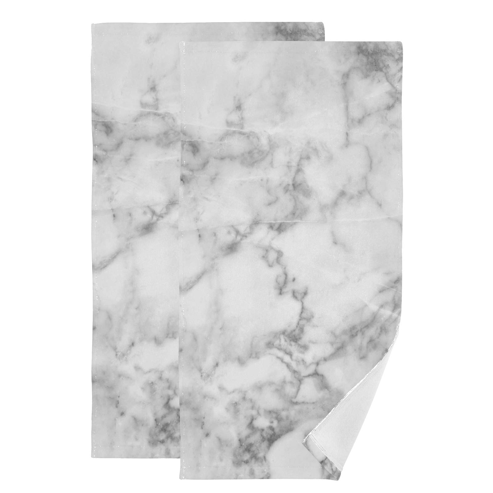 ALAZA Hand Towels for Bathroom Set of 2, Grey Marble Ultra Soft and Absorbent Fingertip Towels & Face Cloths, 28 x 14 inch