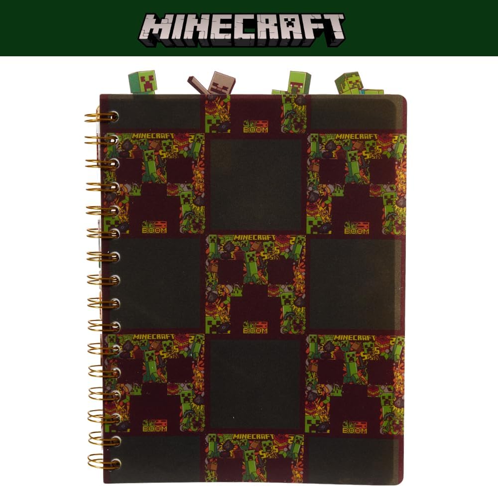 Innovative Designs Minecraft Journal Notebook with Gel Pens, Spiral Bound Notebook and Pencil Case Set, 96 Lined Pages, 8 x 7