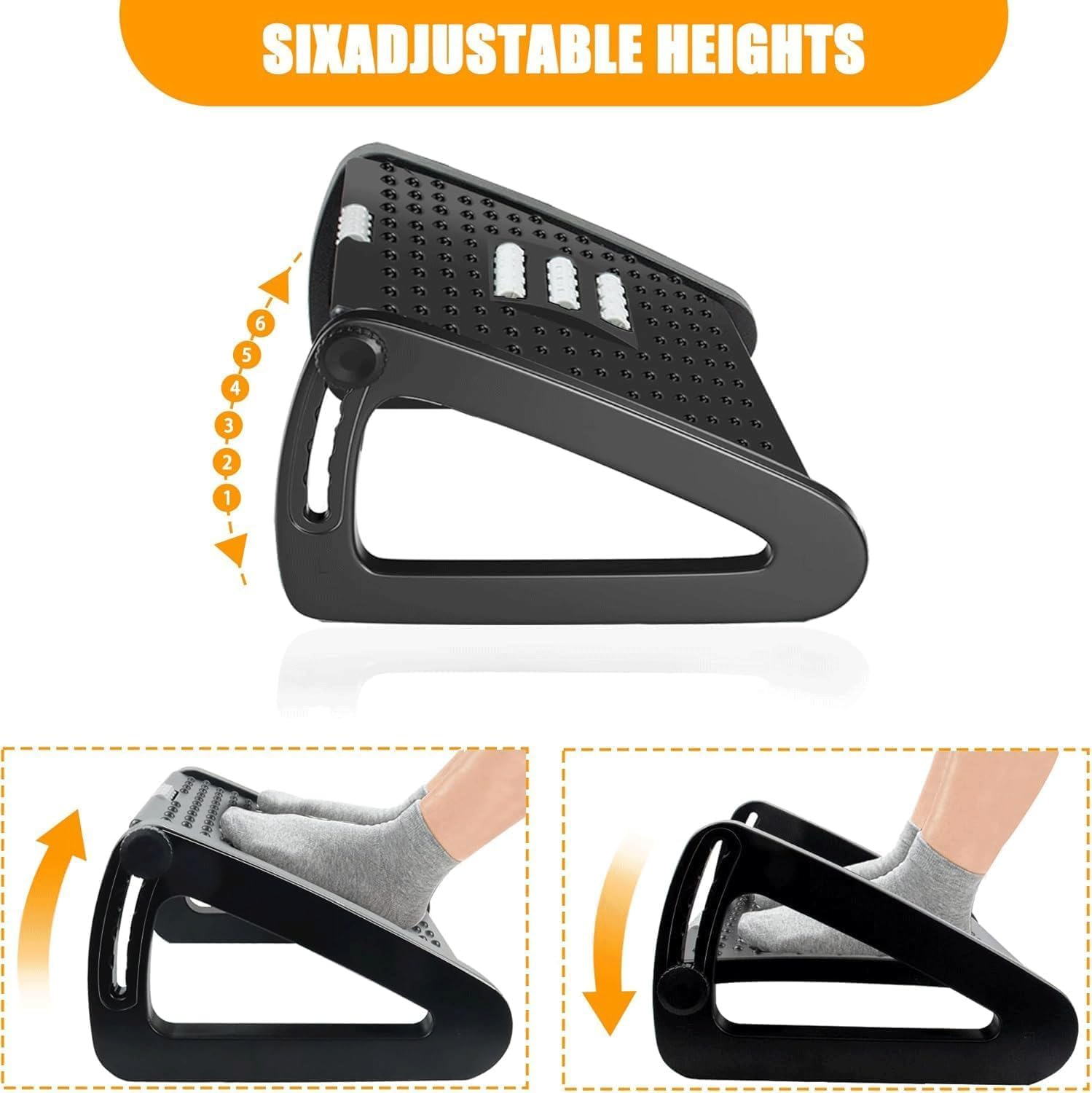 Reposapiés Ergonómico para Debajo del Escritorio, Regulable En Altura, con Función De Masaje con Rodillos para Favorecer La Circulación | Apto para El Hogar Y La Oficina(2PCS)