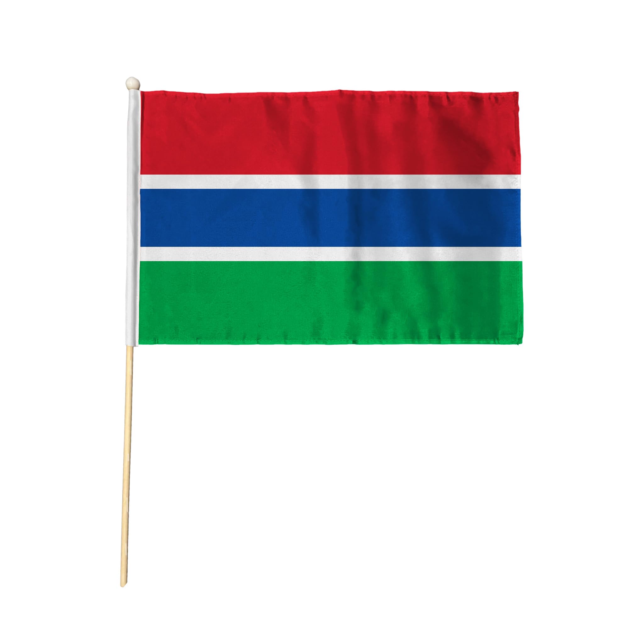 Flagtex Gambia Pack of 12 Hand Waving Flag (9x6 Inch) - Premium Wooden Stick Hand Flag with Natural Wood Pole Gambian National Flag for Events Celebrations International Sports