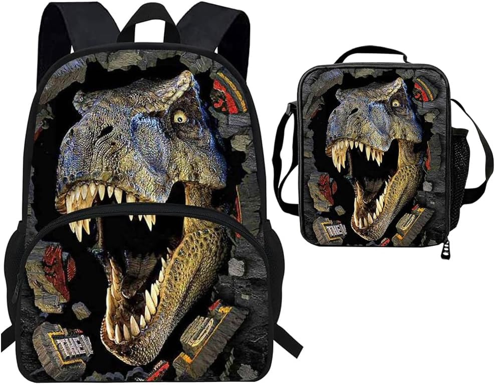 16inch Dinosaur Backpack Set For Kids Jurassic Backpack with Dinosaur Lunch Bag Lunch Box