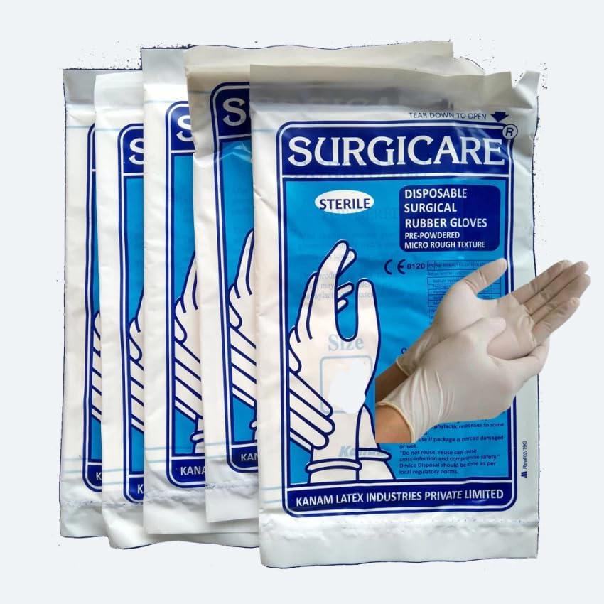 Surgicare Sterile Latex Surgical Powdered Gloves | EO Sterilized | Anatomical Fit | High-Protection Medical Gloves for Surgical & Medical Use | Size : 6.5 | Pack of 25 Pairs