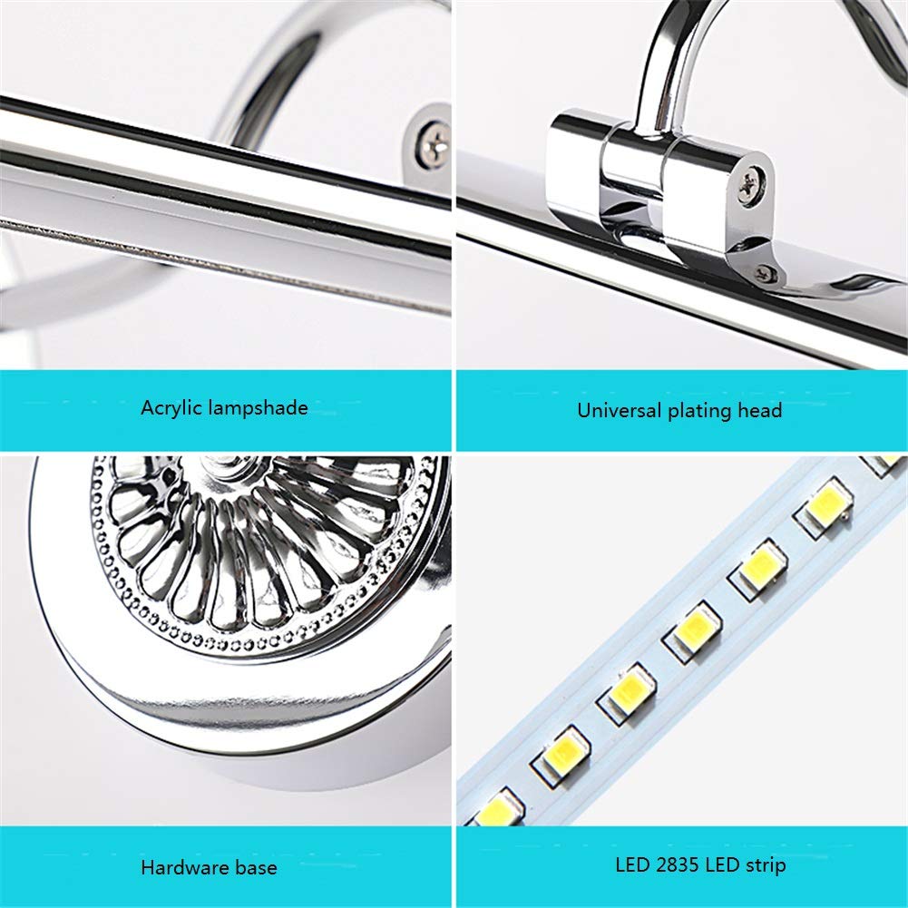 Modernos LED luces para tocador de baño, cromo impermeable anti-niebla, lámparas de pared de acero inoxidable de acrílico natural de los faros de luz de espejo,12W