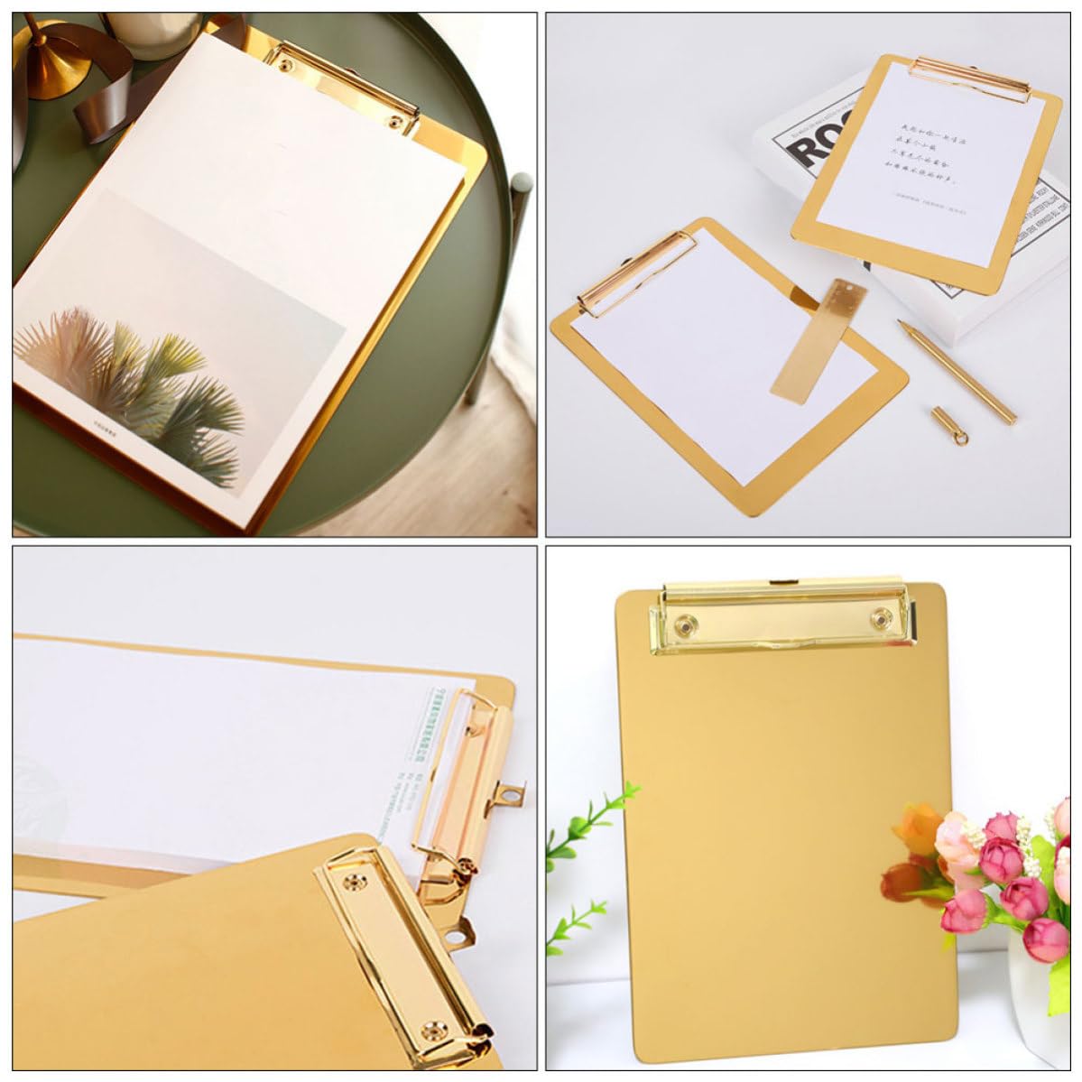 Lot de 2 Planchettes à Pince A5 en Acier Inoxydable Doré, Presse-papiers Léger Finition Sophistiquée, pour Bureau et Organisation de Documents