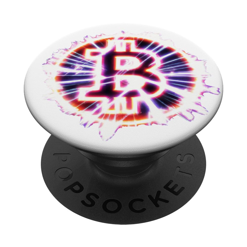 Bitcoin Energy Electric Voltage Power Logo Neon Retro PopSockets Swappable PopGrip