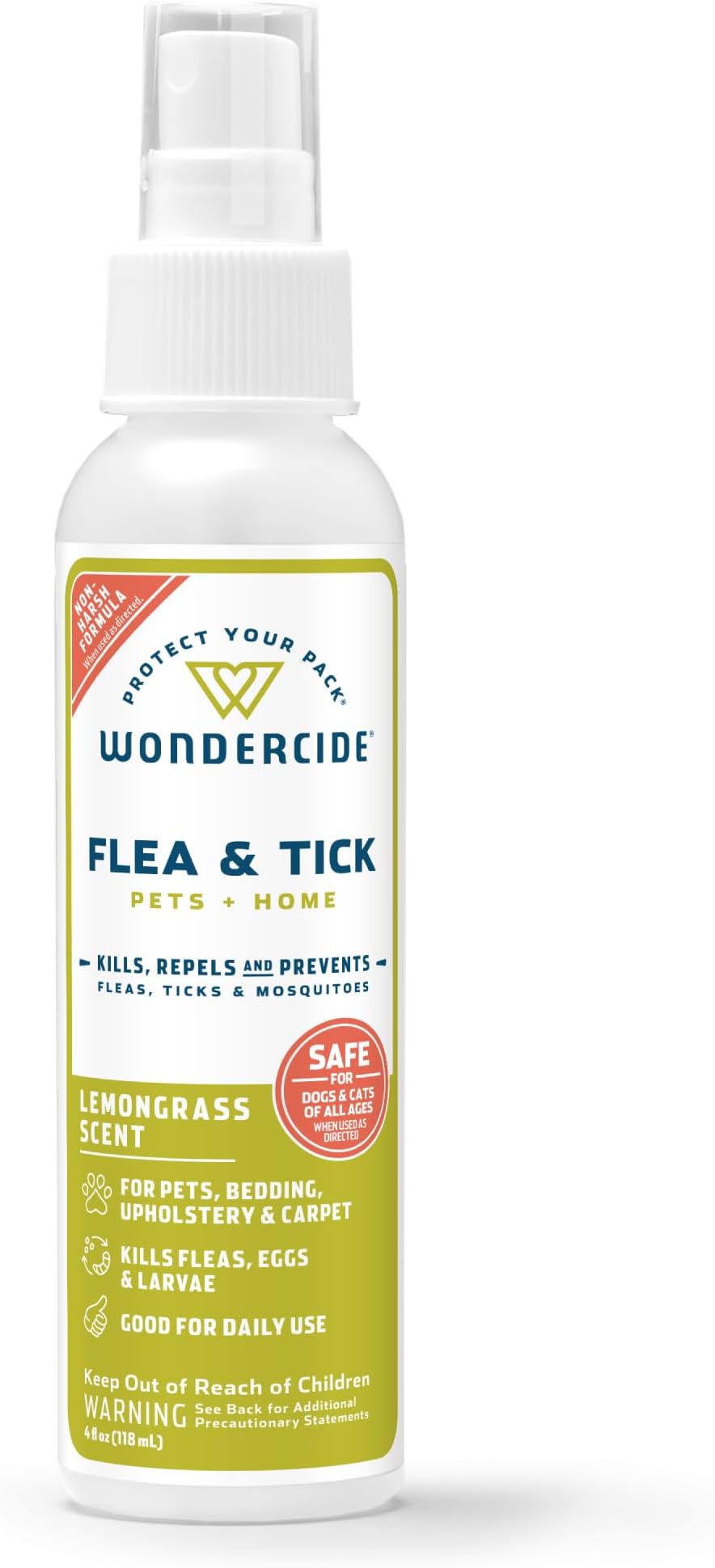 Wondercide - Flea, Tick & Mosquito Spray for Dogs, Cats, and Home - Flea and Tick Killer, Control, Prevention, Treatment - with Natural Essential Oils - Pet and Family Safe - Lemongrass 4 oz