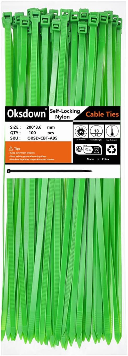 Blue Garden Zip Ties 8 Inch 3.6MM 100 Pack Self Locking Nylon Cable Ties Plastic Wire Ties