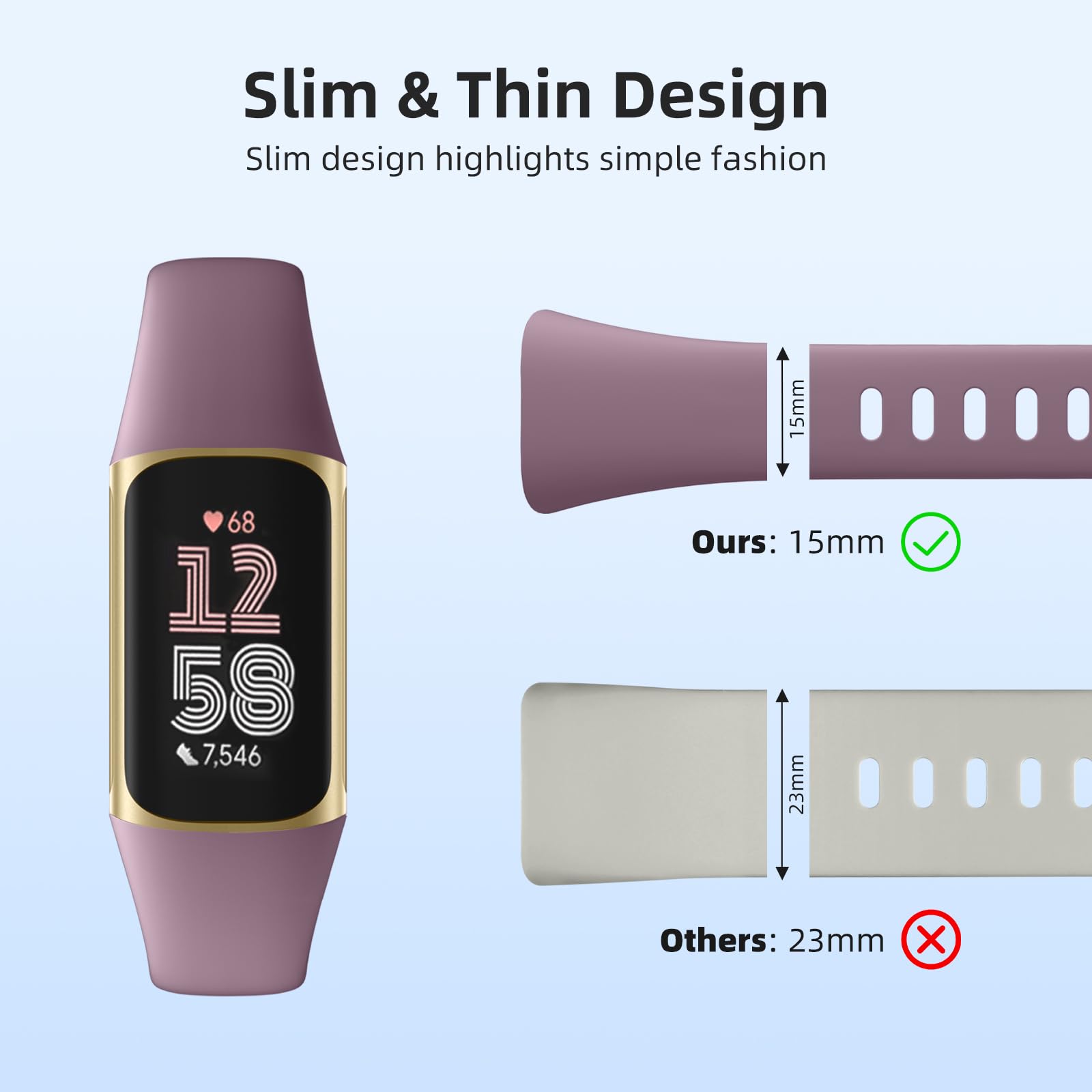 CeMiKa Silicone Slim Strap Compatible with Fitbit Charge 5/6, Soft Breathable Sport Bands - Image 3
