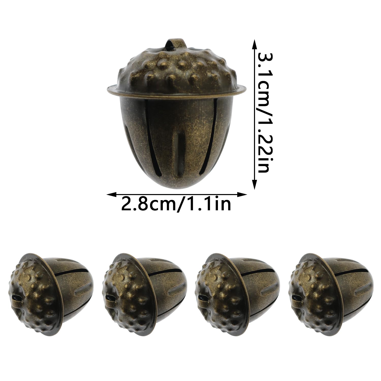 yyangz 20PCS Vintage Metal Jingle Bells Acorn Shaped Jingle Bells for Kids and Fun Home Activities