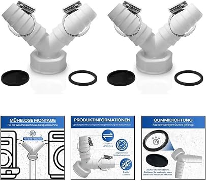 Y Adapter for Washing Machine and Dishwasher, 1 Inch Drain Hose Splitter Connector, DN25 Waste Pipe Double Outlet Fitting, Tumble Dryer Sink Drain Joiner PVC,