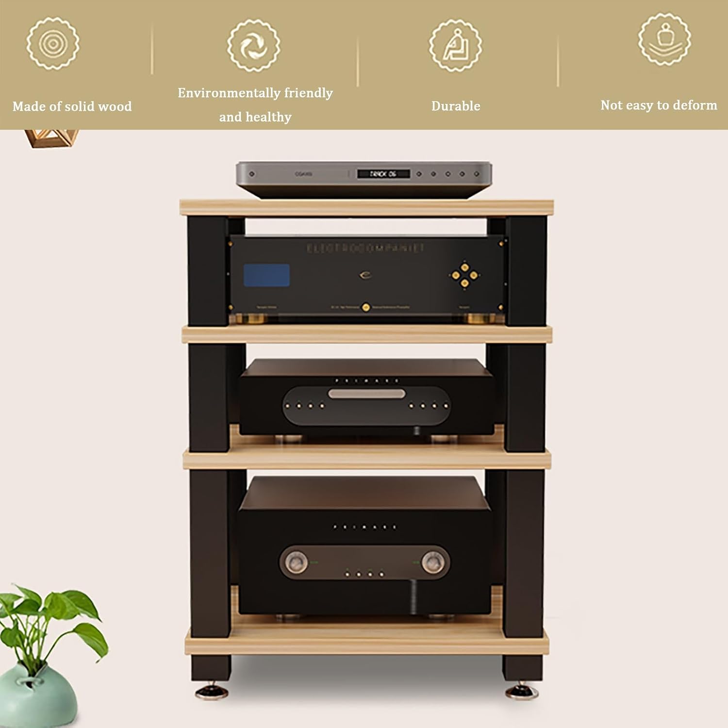 AV Component Media Stand, Stereo Audio Rack Stand Tower, Storage Shelf Printer Stand, Carbon Steel Frame, Stereo Rack for TV, Audio Video Components(Black,1 Tier 60x48x10CM)