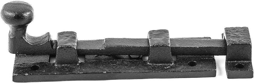 Renovators Supply Manufacturing Slide Bolt Latch 4 in. Black Wrought Iron Slide Bolt with Catch and Mounting Hardware Pack of 4