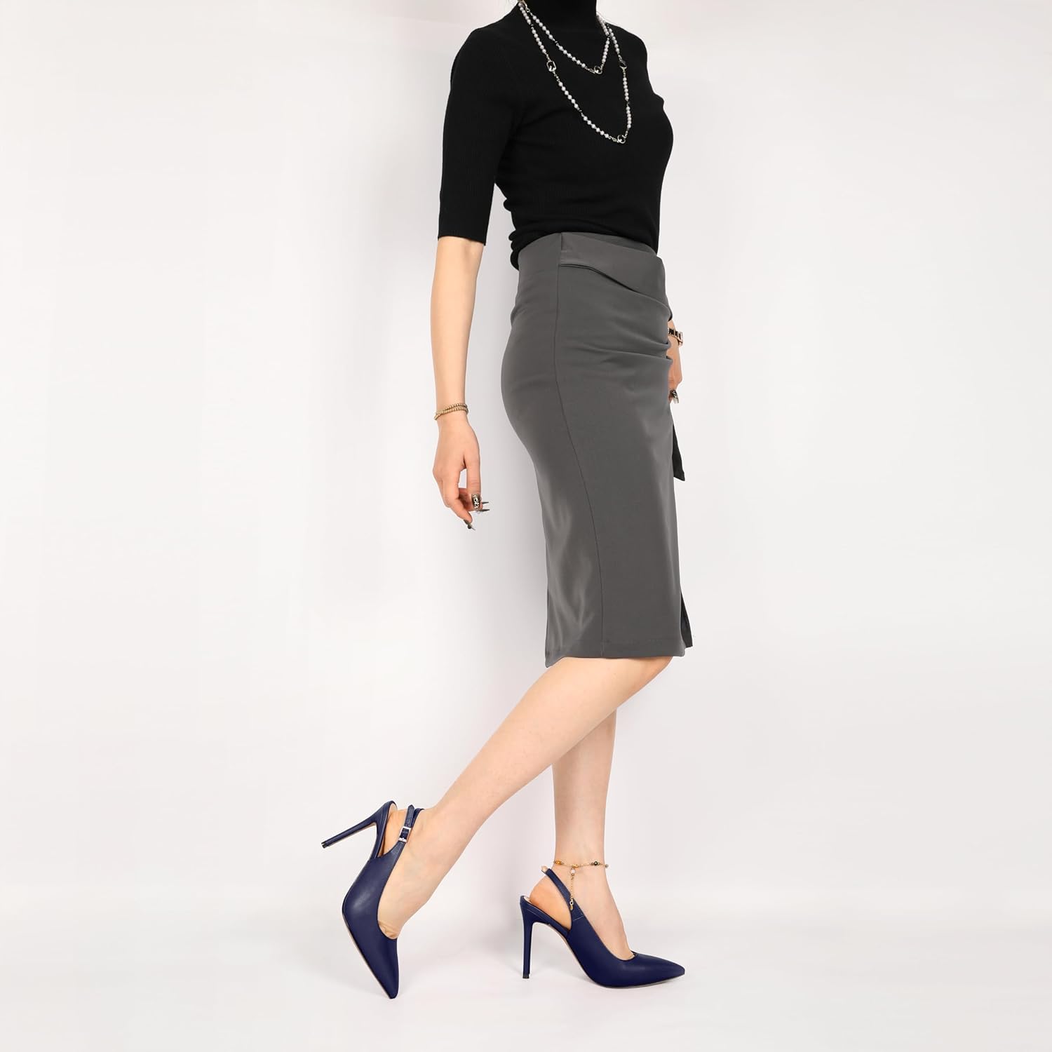 SAMMITOP Women's Slingback Pumps High Heel Pointed Toe Ankle Strap Office Party Dress Shoes 4 Inch - Image 2