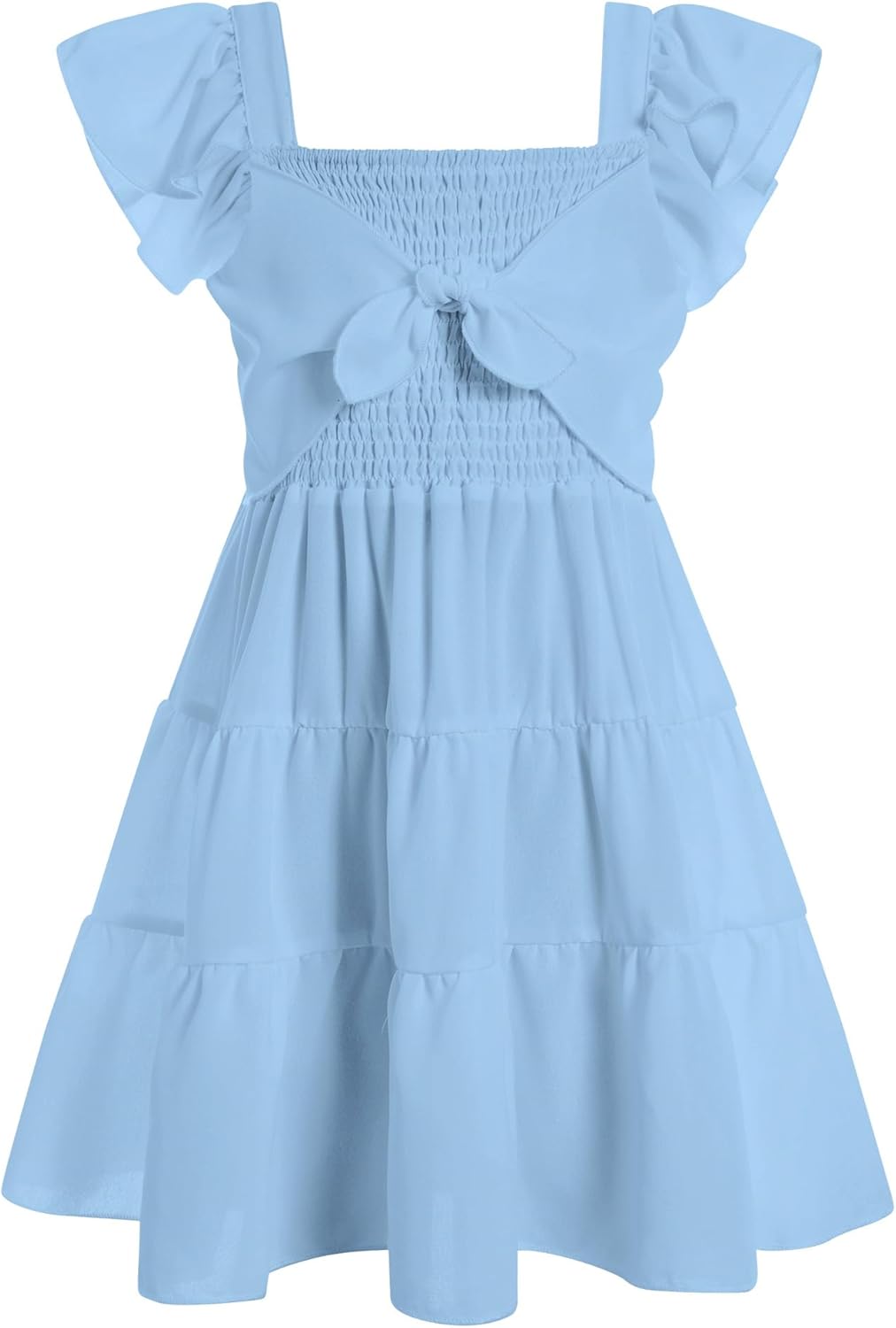 Ahegao 5-12T Girls Dress for Kids Square Neck Flutter Dresses Summer Dressy Frocks