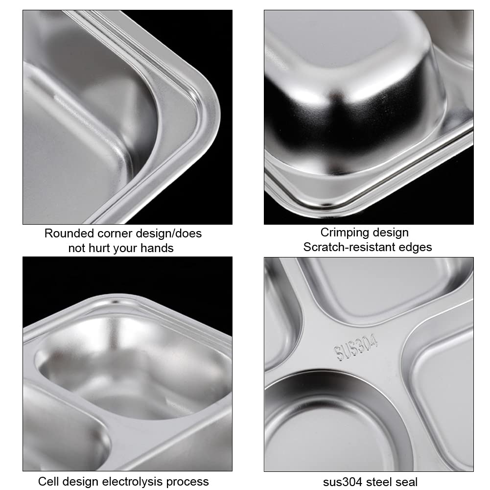 Faderr - Piatto rettangolare in acciaio INOX, quadrato, 5 scomparti divisi per studenti, adulti, campeggio, ristorante, contenitore (dimensioni: 28,2 x 22 x 4,2 cm)
