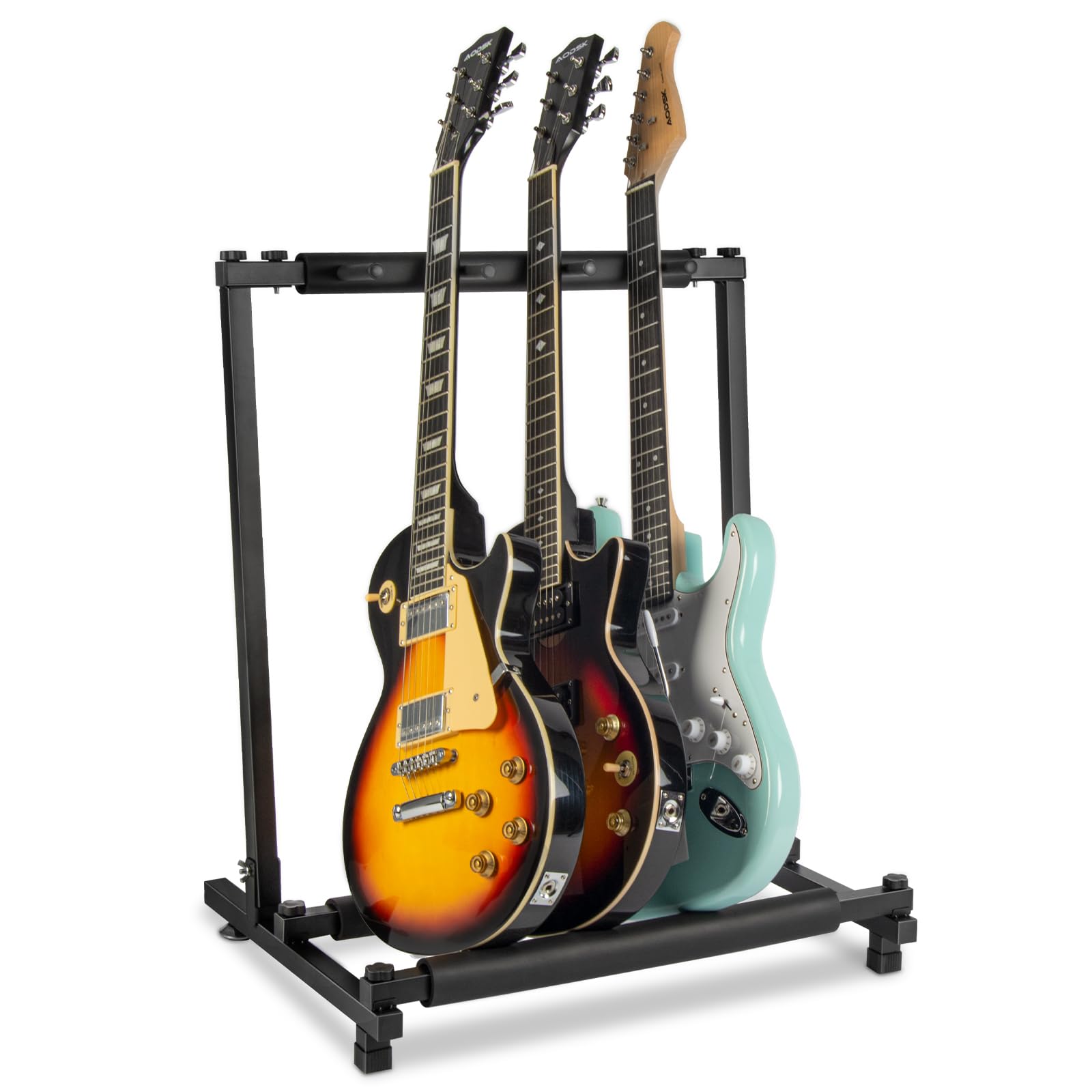 AODSK Gitarrenständer für 3 verschiedene Gitarren mit klappbarem Design, tragbarer schwarzer Gitarrenhalter, schwarzer Gitarrenständer für Gitarre und Bass, Studio und Zuhause (3 Gitarren)