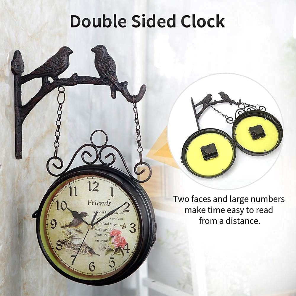 Outdoor Garden Clock, Double Sided Wall Clock Outside Station Clocks for Garden Indoor Home Decoration - Silent Bell(20cm)
