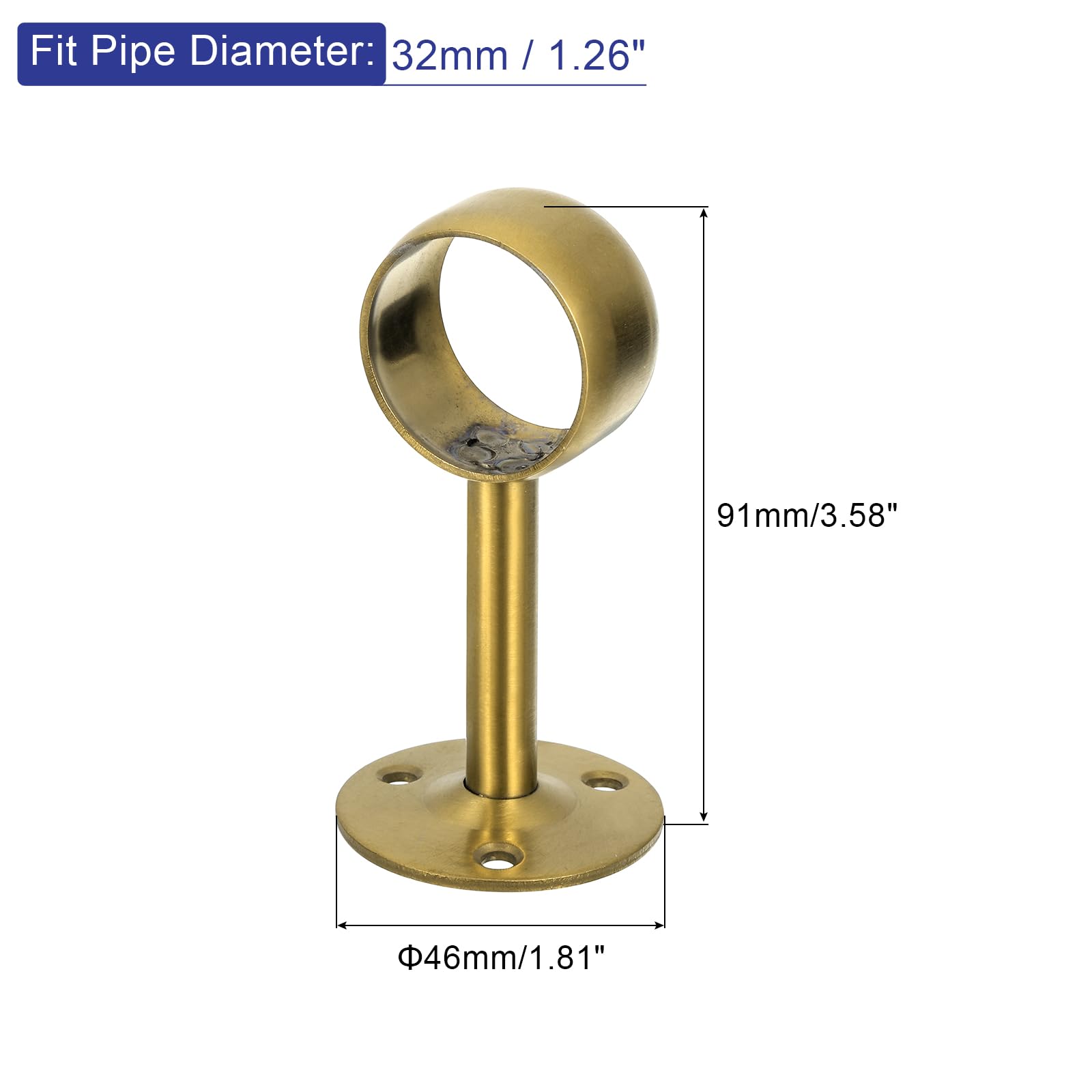 QUARKZMAN 4 Stück 32mm Gardinenstangenhalterung, Deckenmontierte Rohrflanschbuchse, Edelstahl-Schrankstangenhalterung mit Schrauben, Gold