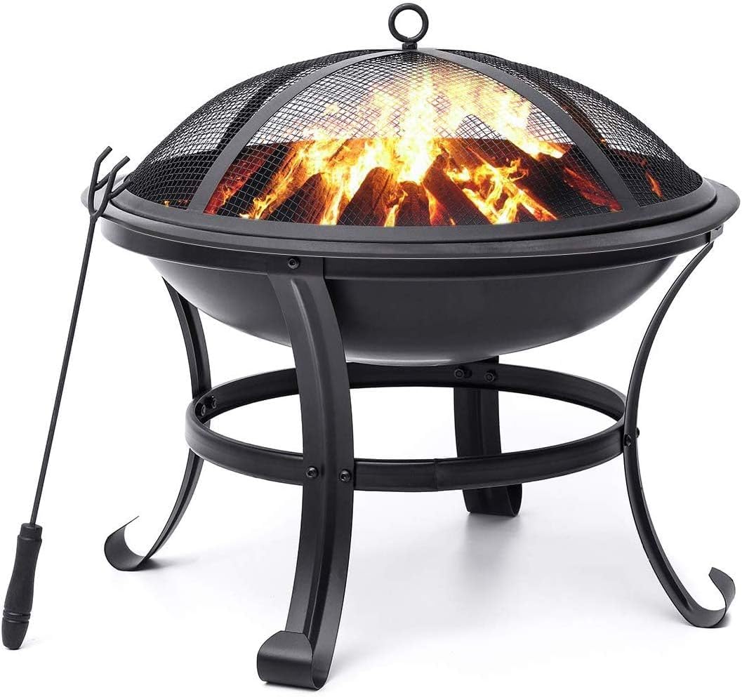 Garpans Feuerschale mit Funkenschutz Ø 55 cm Outdoor Feuerstelle Feuerkorb für Heizung Fire Pit Garten Camping Terrasse Schwarz