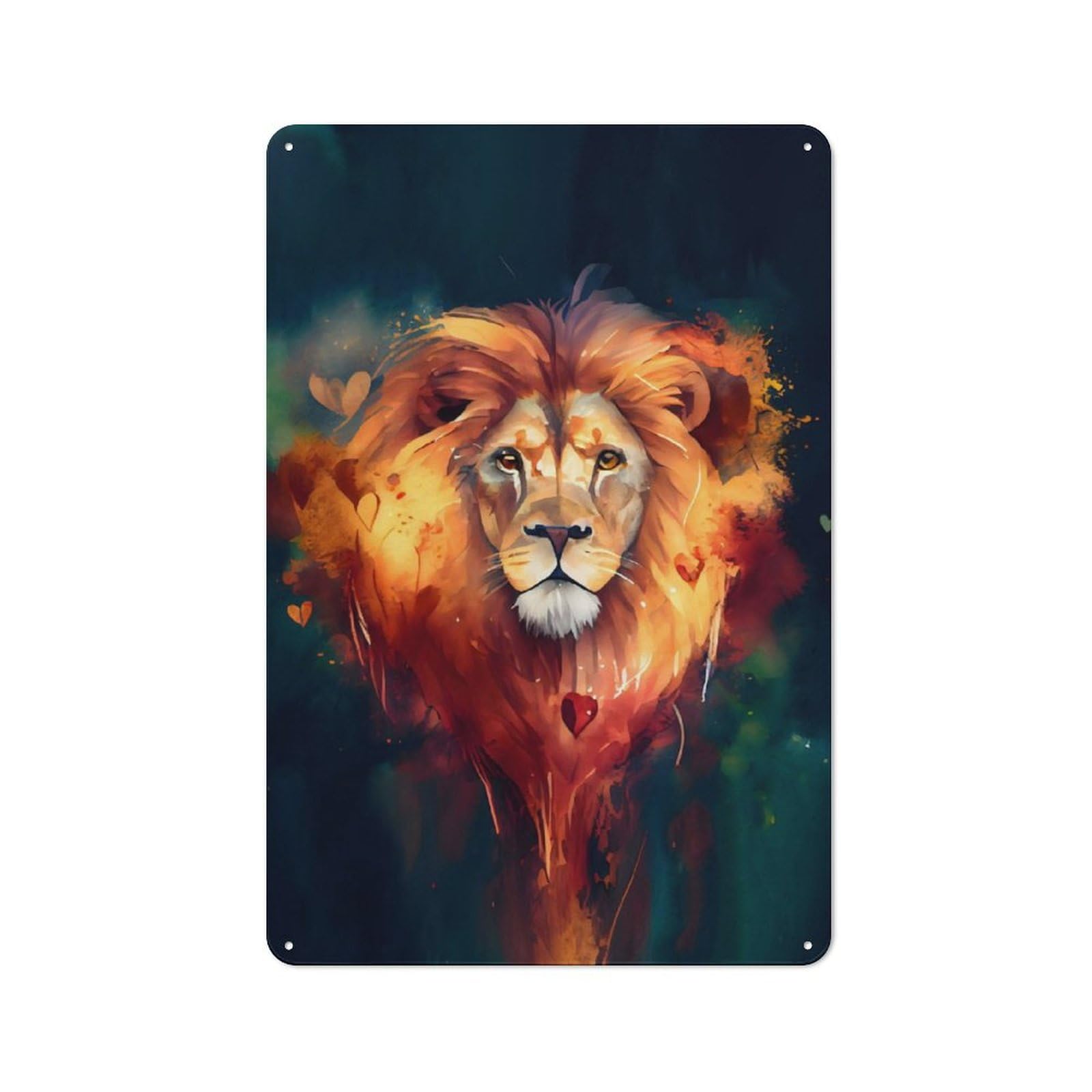 Junmoney Lion Face Watercolor Tin Wall Plaque 30X20cm With For Dining Room Or Kitchen, For Vintage Wall Decor Fans, For Themed Room Decoration