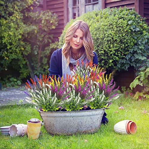 Turnmeon 10 Bundles Artificial Lavender Flowers Outdoor Uv Resistant Fake Flowers Faux Plants Plastic Shrubs Fall Decorations Outside Garden Porch Window Box Fall Summer Decor(Color Mix) #TOP3