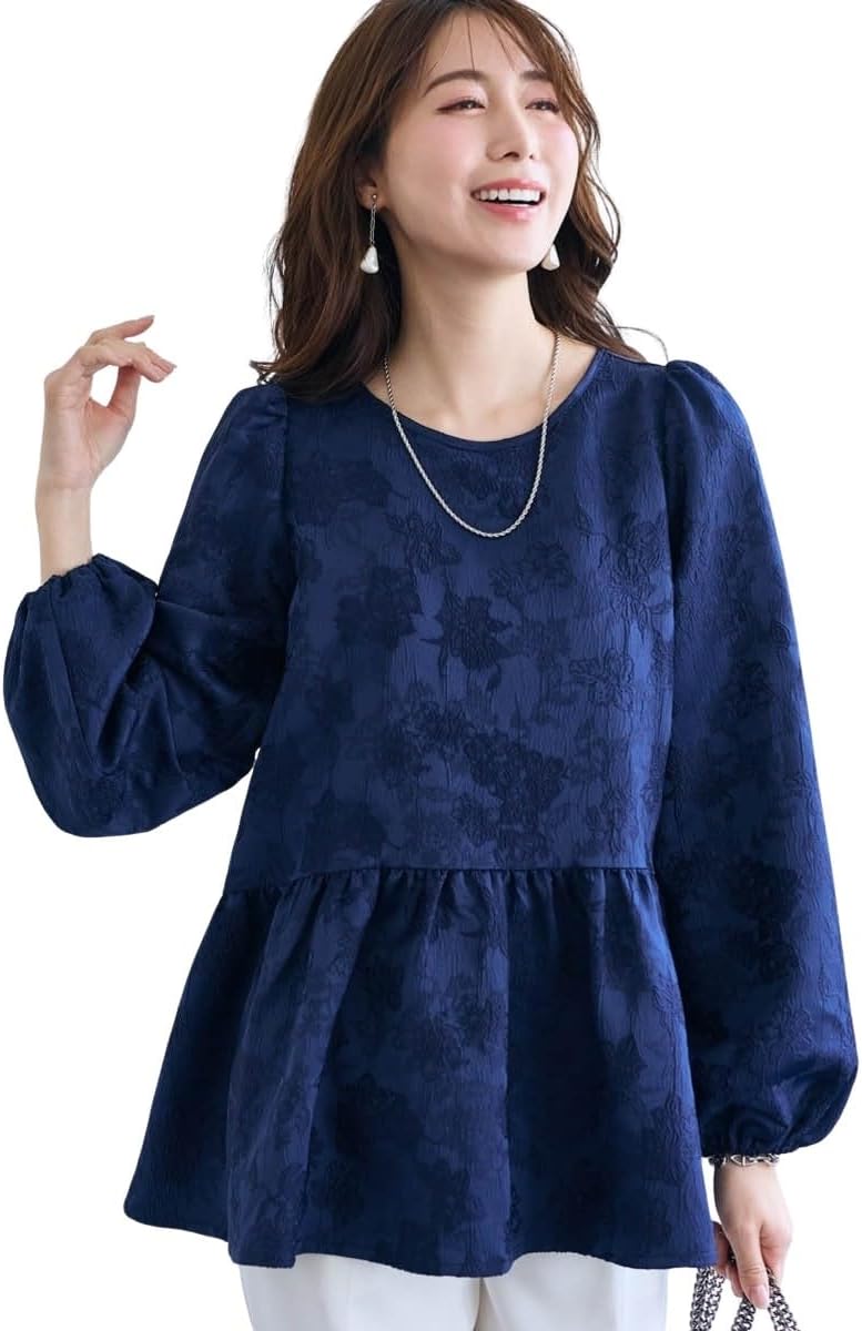 ニッセン] シャツ・ブラウス 大きいサイズ ジャガードペプラムトップス