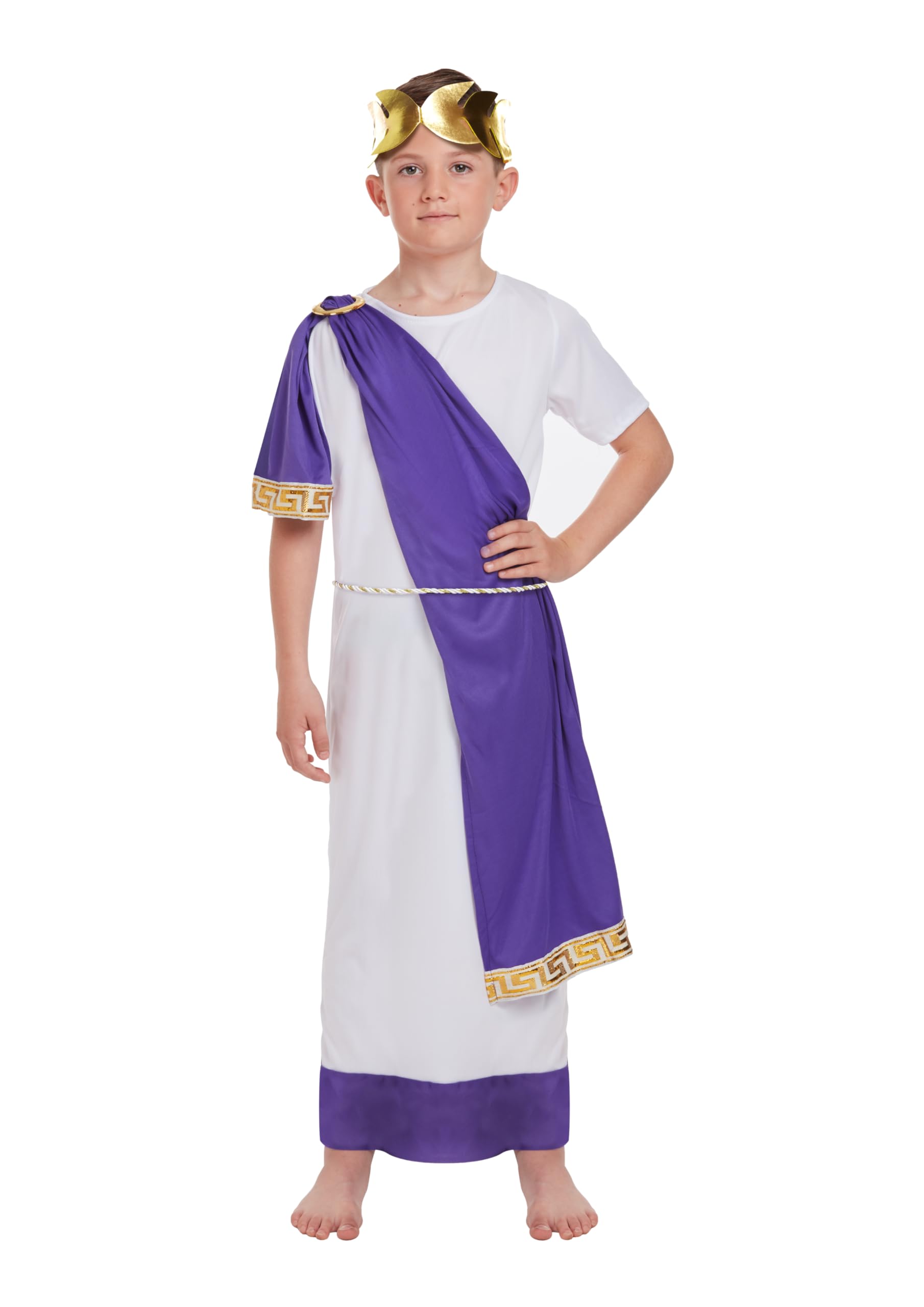Children’s Roman Emperor Fancy Dress Costume Caesar Toga Ancient Rome School History Day Halloween Fancy Dress for Boys Roman Outfit for Kids SIZE SMALL