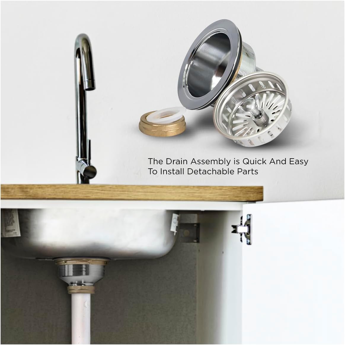 Highcraft Heavy Duty Kitchen Sink Drain Assembly 3-1/2 Inch Stainless Steel Strainer Basket & Stopper, Standard Sink Drain