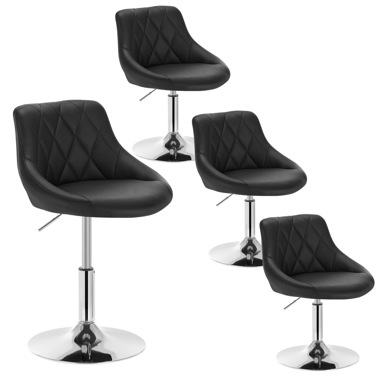 WOLTU 4X Taburetes Altos con Respaldo Cuero Sintetico Regulables en Altura Taburete Giratorio Peluquería Sillas Bar Taburete de Escritorio, Altura del Asiento 42-58 cm, Negro BH241sz-4