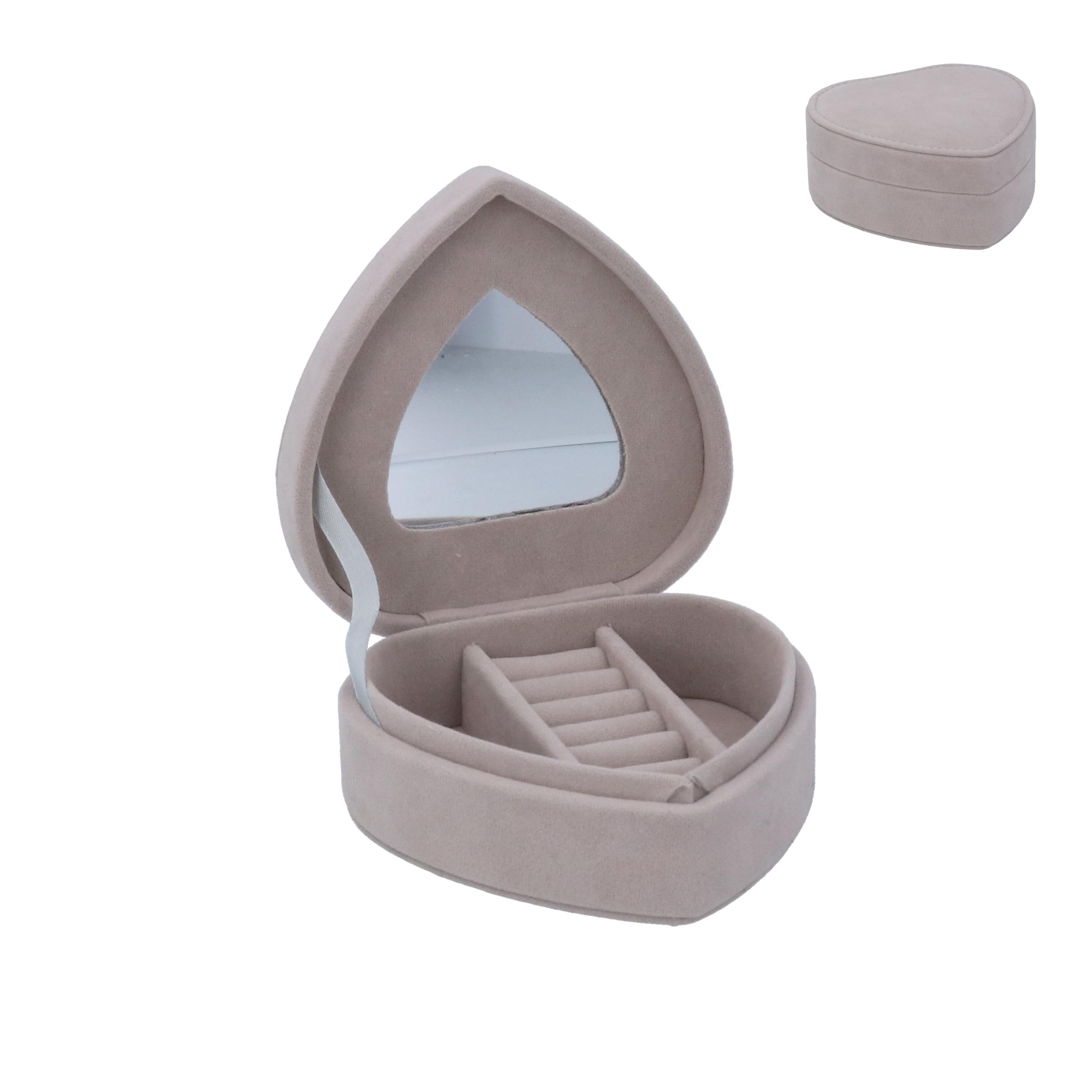 Gisela Graham Heart Shaped Velvet Jewellery Box, Grey, Small, Jewellery Storage