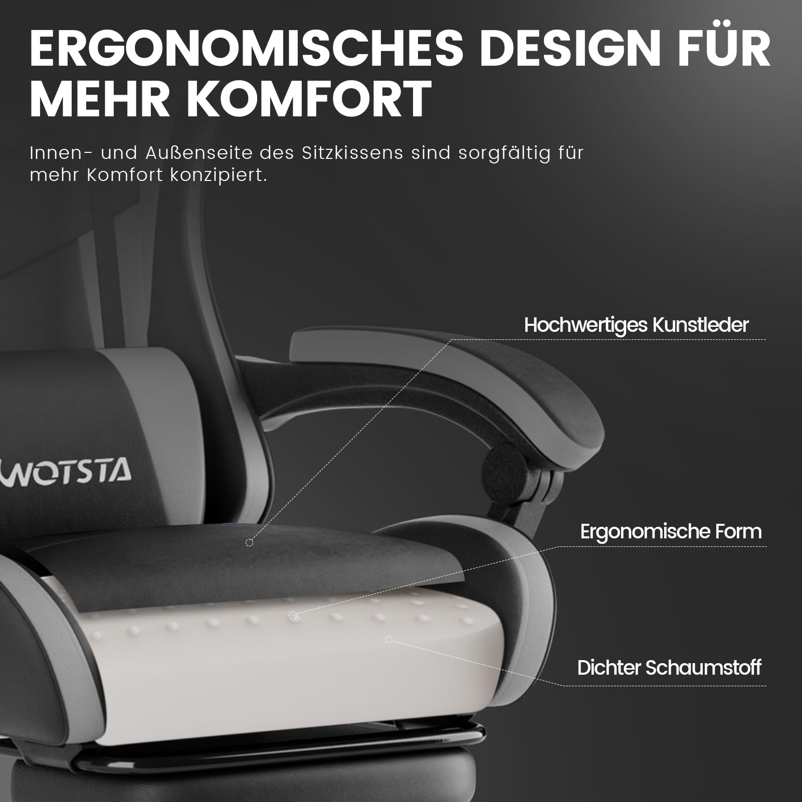 Gaming Chair Computerstuhl Ergonomischer Gaming Stuhl mit Fußstütze Bürostuhl Ergonomischer Computerstuhl mit Lendenwirbelstütze (BLKGY)