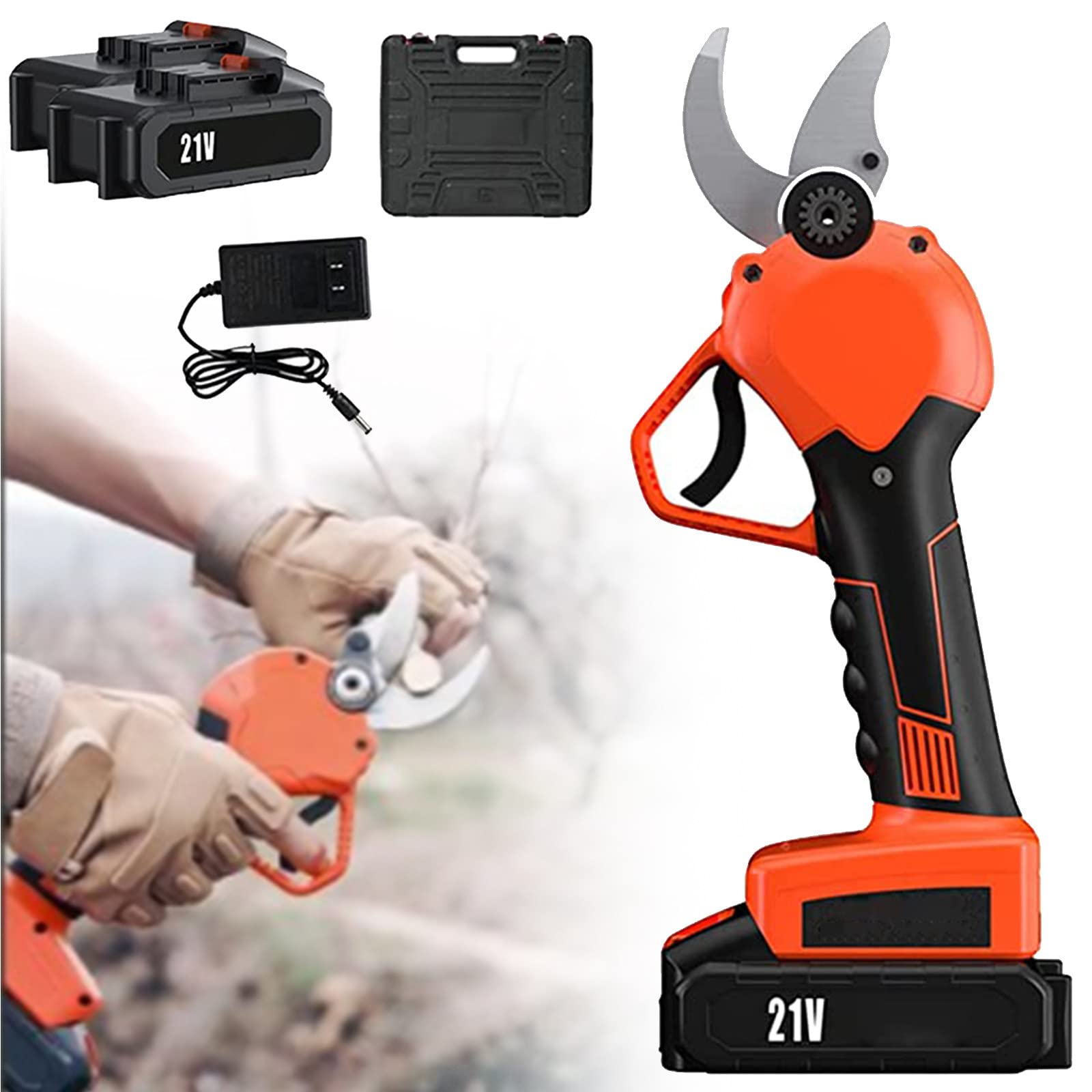 Kit de tijeras de podar eléctricas inalámbricas, cortadores de ramas de tijeras de podar eléctricas inalámbricas para jardín, batería de litio recargable de 2 piezas, diámetro de corte de 30 mm, 3-4