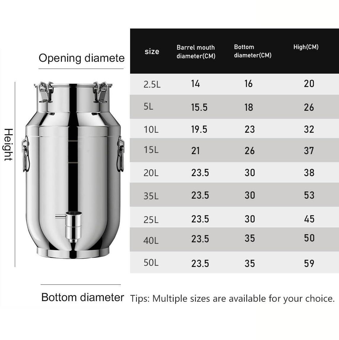 bidón de Agua con Grifo 15 litros Lata de Leche Acero Inoxidable Jarra con Tapa Transporte Cubo para Transportar Leche,para almacenar líquidos y sólidos(Capacity,15L)