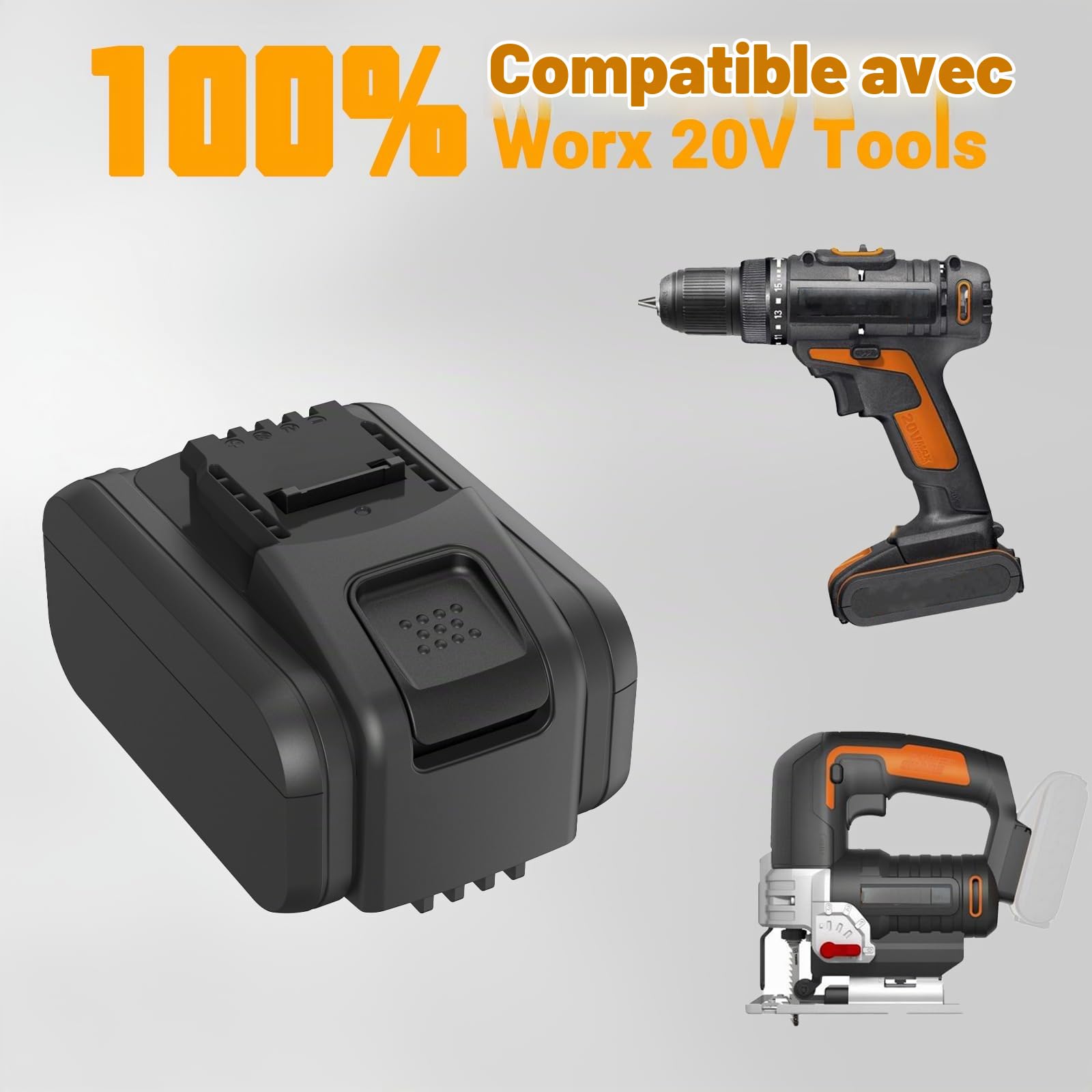 Batterie Li-ion de rechange 20 V 4000 mAh compatible avec Worx WA3551.1 WX678 WG549, compatible avec tous les appareils Worx 20 V Powershare