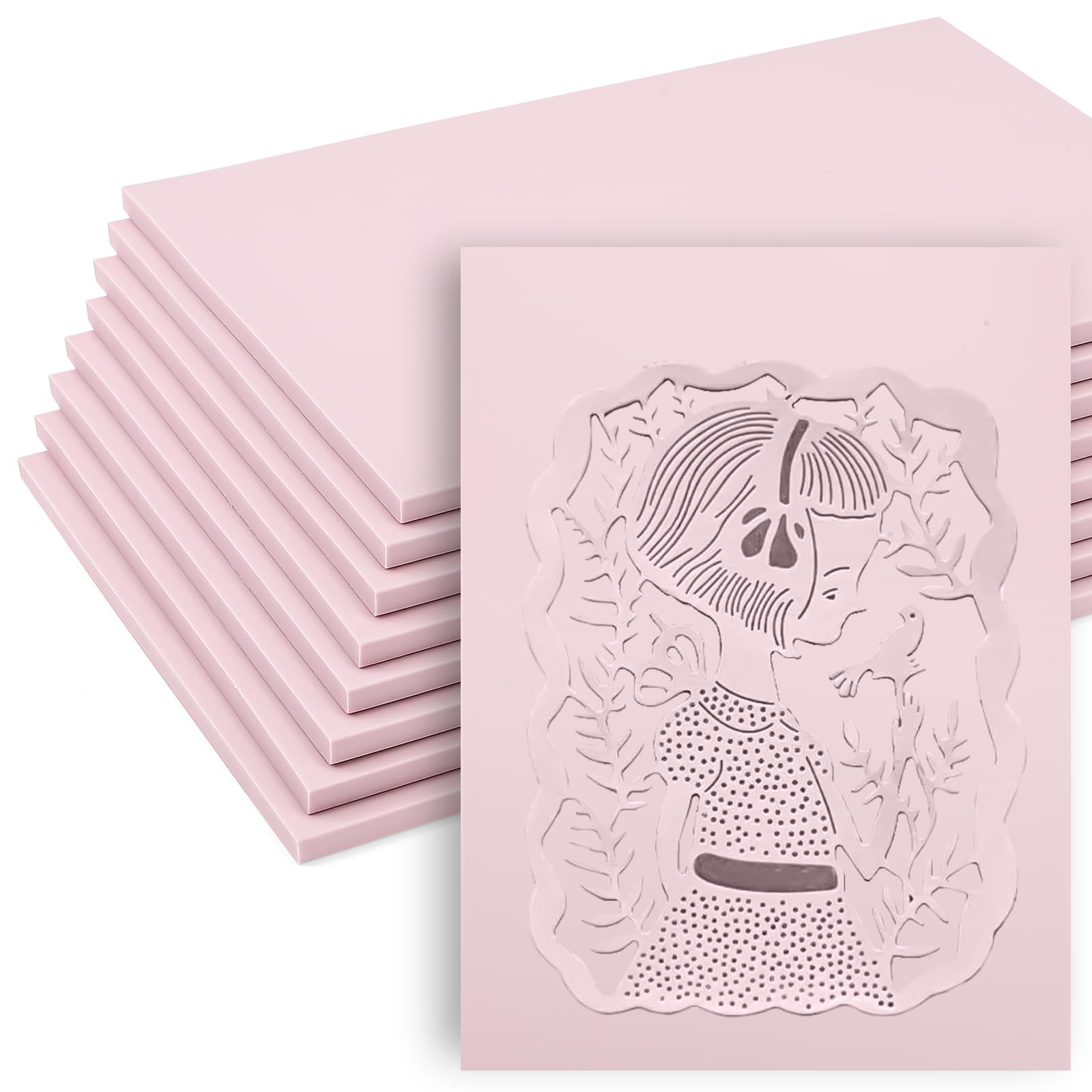 8 Pack Pale Pink Linoleum Blocks for Printmaking, 8 x 6 Inch