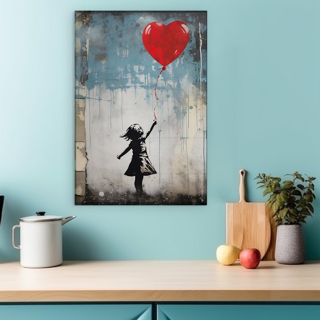 Canvas for Living room. A Stolen Moment in Hues of Blue: Street Art's Heartfelt Expression, 27 x 18 inch Canvas Wall Art - Contemporary Masterpieces - Modern Home Decor - 69x46 cm (27x18 inch)