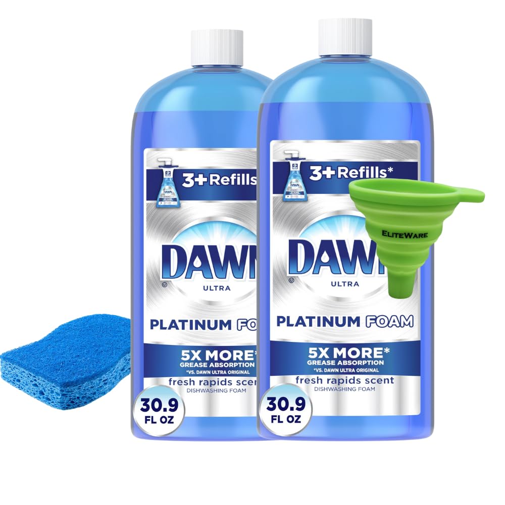 EliteWare Dish Sponge with one Collapsible Funnel and Dawn Ultra Platinum Foam Dish Soap - 30 9 oz